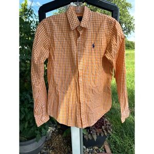 Ralph Lauren Sport Kids Orange Gingham Button Down Shirt Long Sleeve Size 6